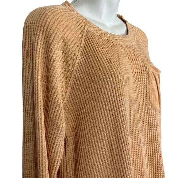 Soft Surroundings Waffle Knit Long Line Orange Pullover Shirt Raglan Top sz S - Picture 5 of 16
